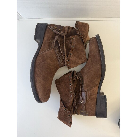 TRASK Women's Brown Suede Ankle Boots- SZ 9.5 36-01342 fold over braided detail - Picture 6 of 15